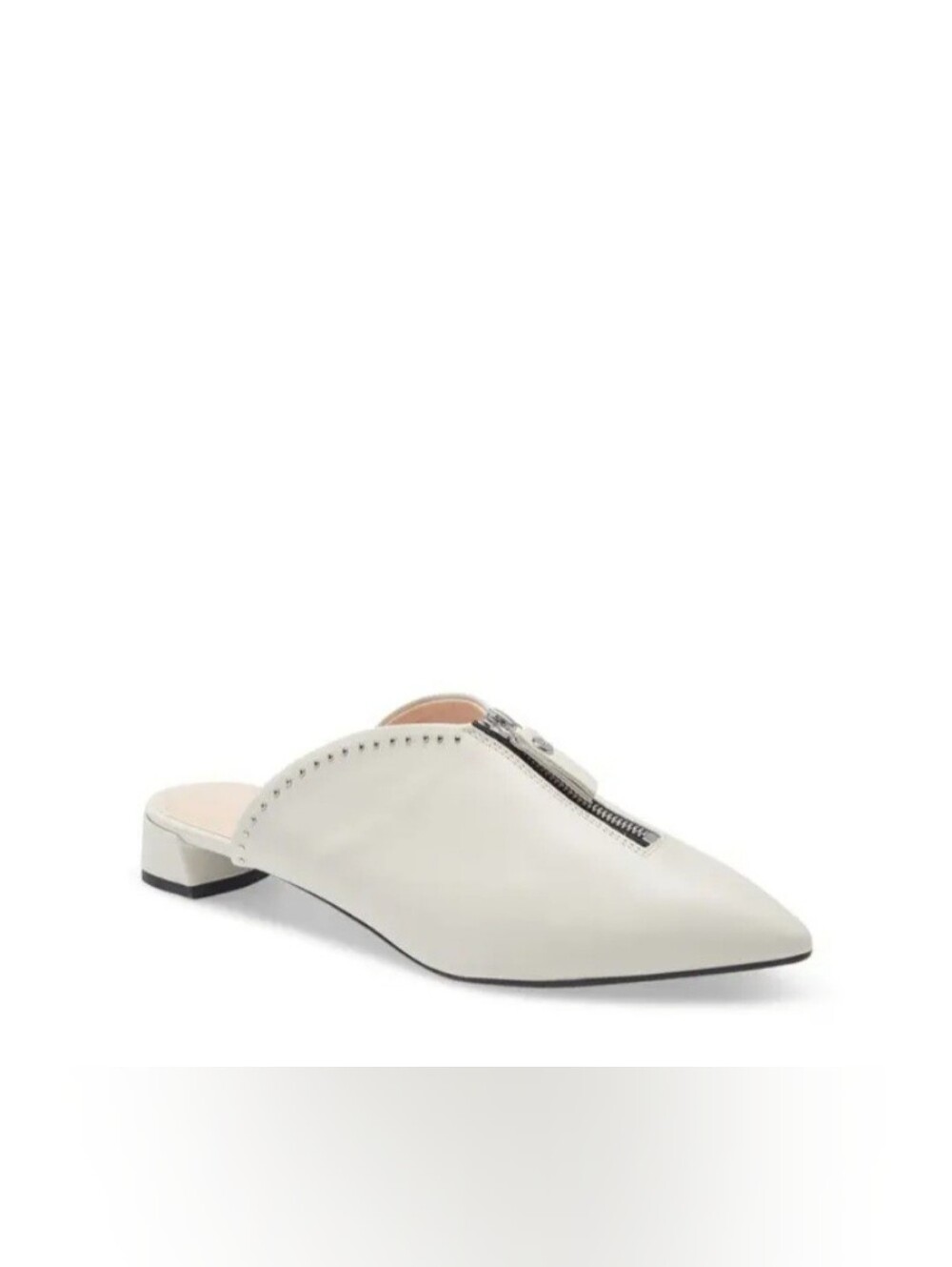 AGL Beige Leather Studded Zip Pointed Toe Mules